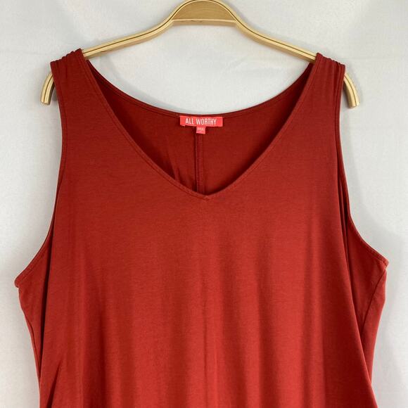 All Worthy Hunter McGrady Tank Dress Women 2X Rust Orange Ruched Midi Stretch - Picture 3 of 6
